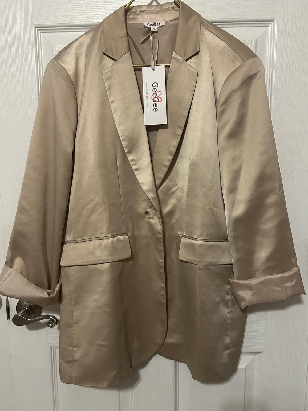 GeeGee Satin Single-Button Blazer in Light Champagne